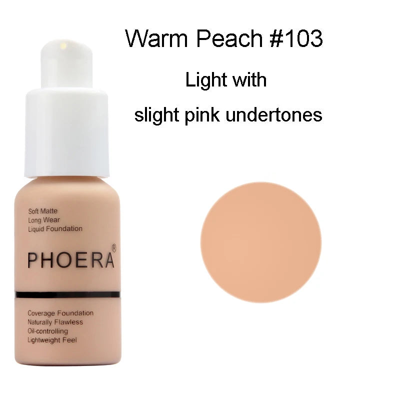 PHOERA  Foundation Makeup 10 Colors Liquid Matte Moisturizer 30ml