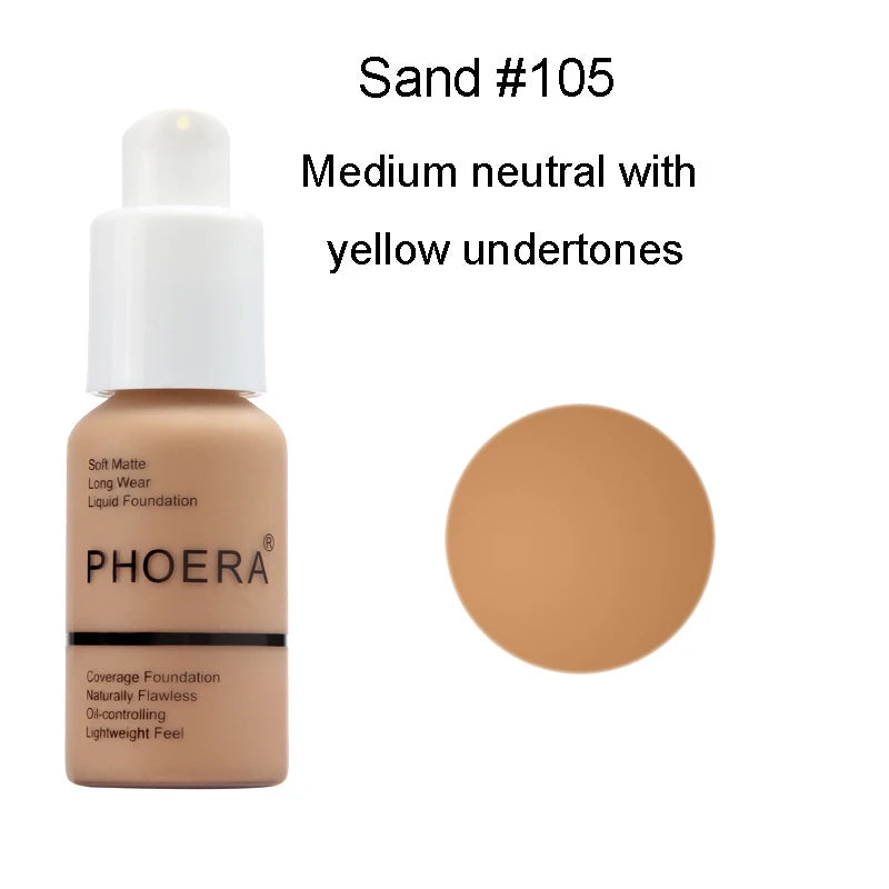 PHOERA  Foundation Makeup 10 Colors Liquid Matte Moisturizer 30ml