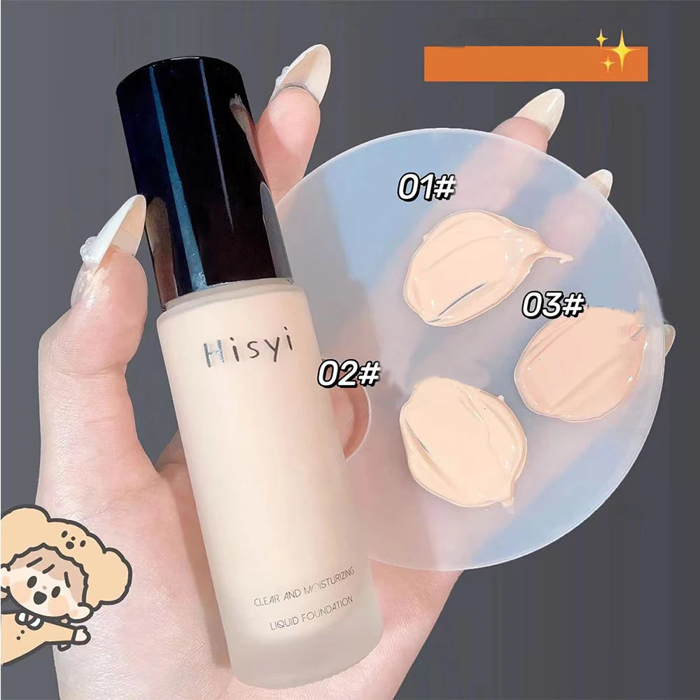 HISYI Liquid foundation naturally covers flaws without sticking powder.