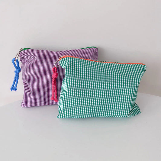 Women Girls Plaid Makeup Bag Cotton And Linen Cosmetic Bag