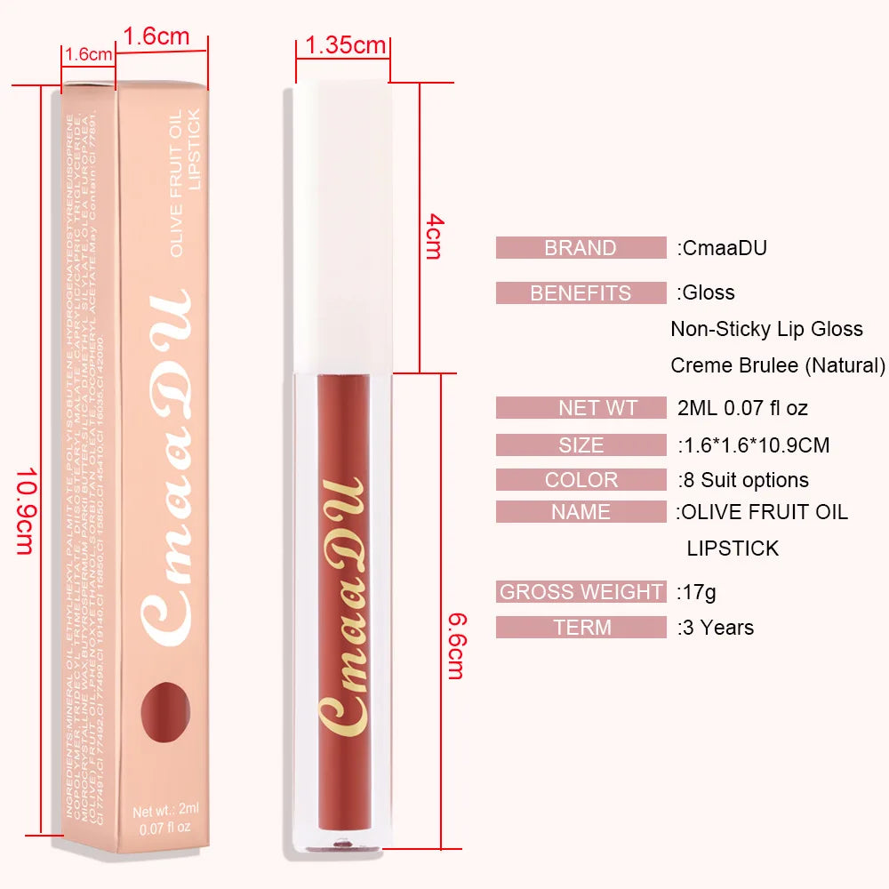 CmaaDu 8 Color Lip Gloss Matte Creamy  Lipstick